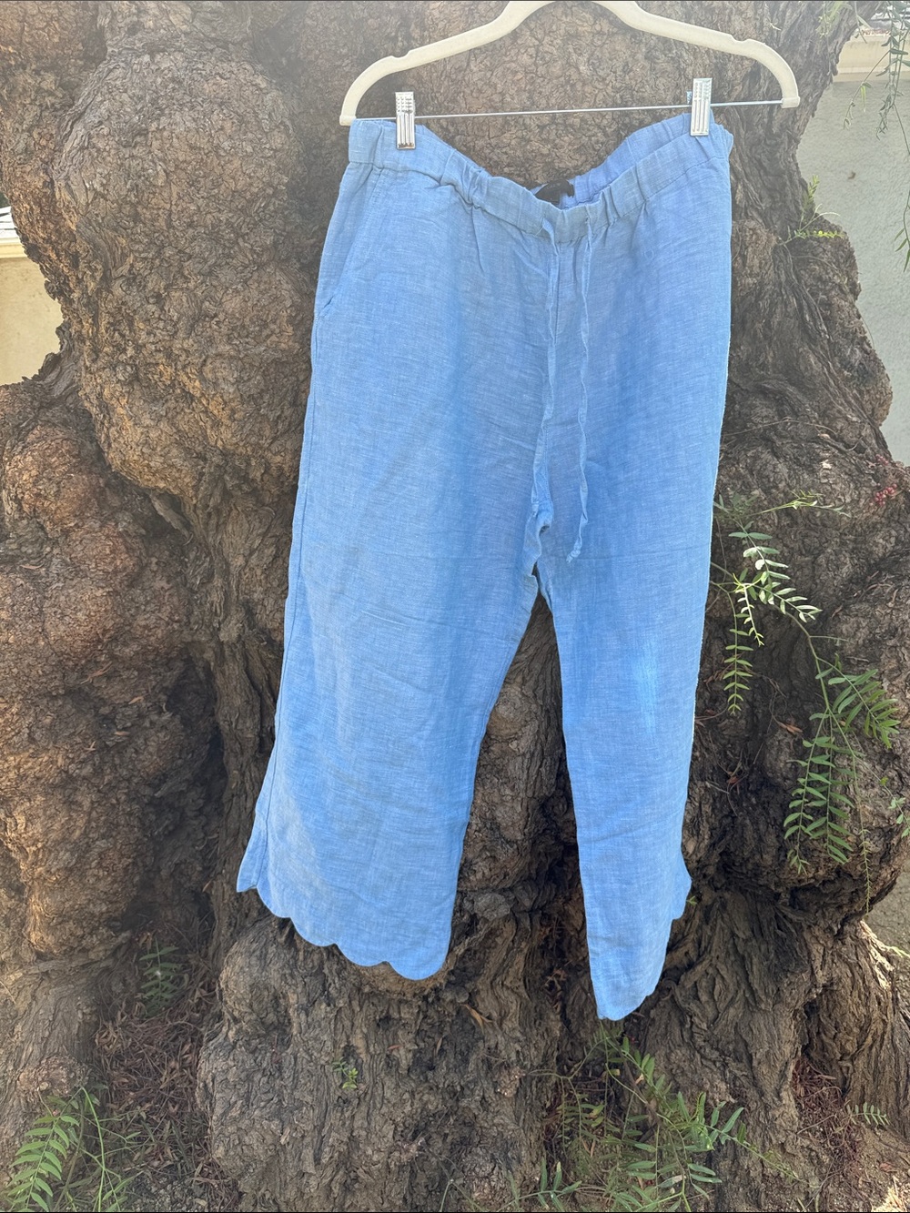 J. Crew Light Blue Linen Pajama Pants with Scalloped Hem